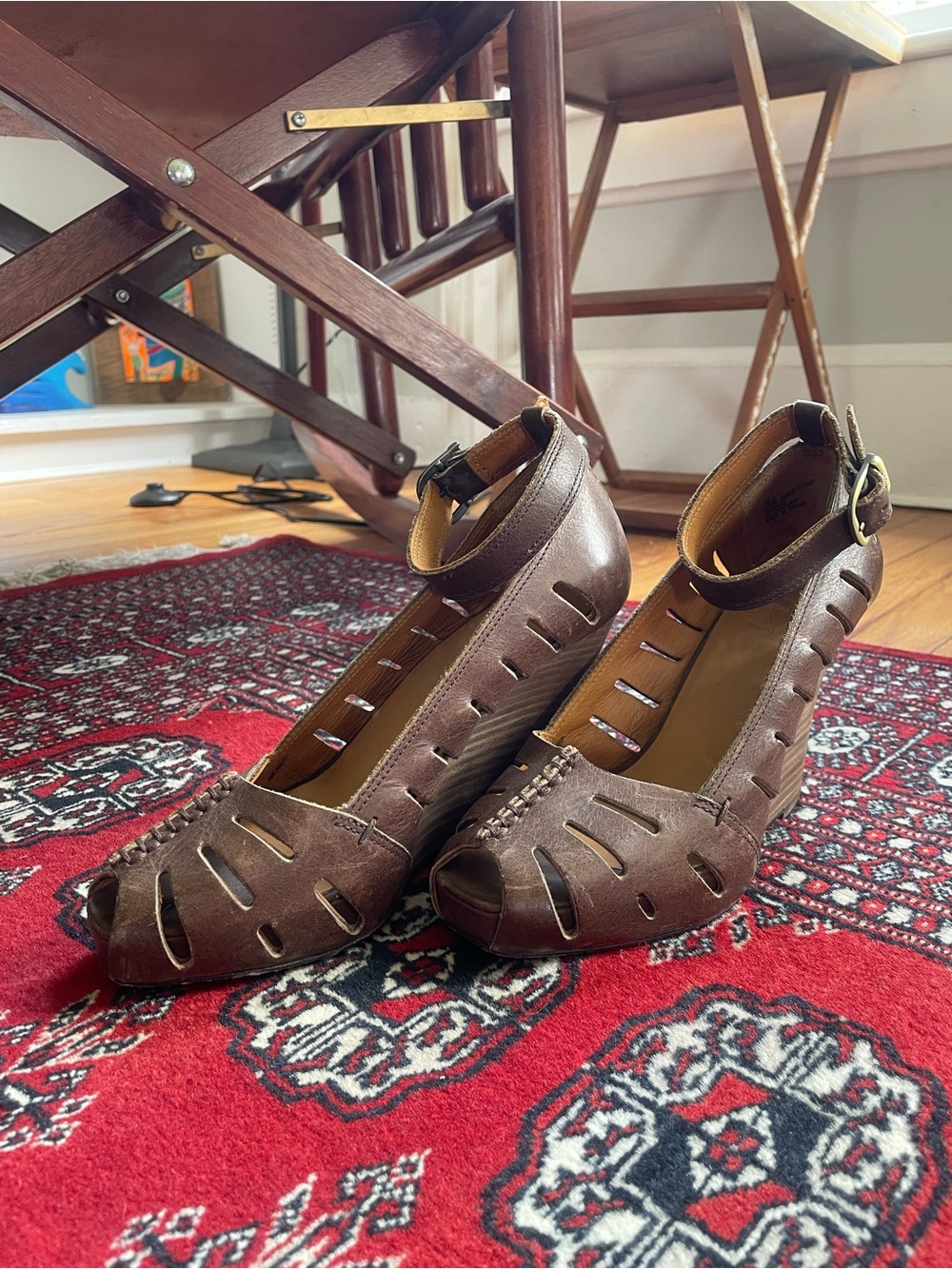 Frye Gwen Ankle-strap Leather Cutout Peep-Toe Heels